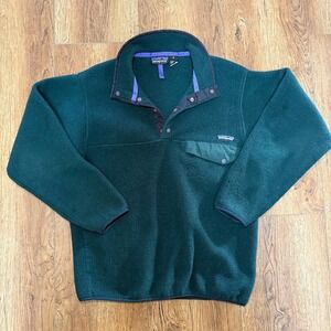 Vintage 90s Patagonia Synchilla Sweater Mens Small Green Fleece Pullover Snap-T